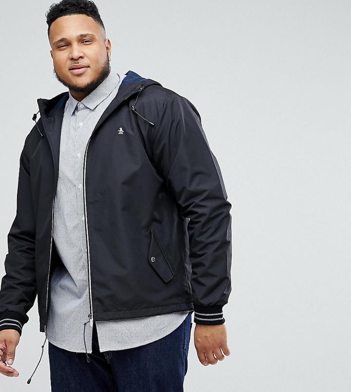 Original Penguin Plus Lightweight Poly Hooded Jacket In Black - Black