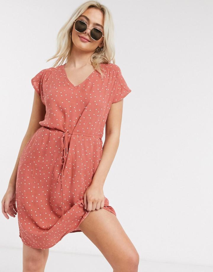 Jdy Tie Waist Dress In Spotted Print-red