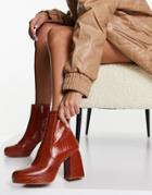 Asos Design Era High Heel Platform Boots In Tan Croc-brown