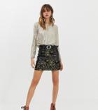 River Island Jacquard Skirt With Faux Leather Patch Pockets In Black - Black