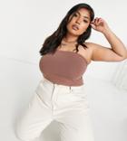 Asos Design Curve Ultimate Bandeau Crop Top In Organic Cotton In Tobacco-brown