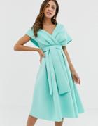 Asos Design Fallen Shoulder Prom Dress With Tie Detail-blue