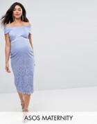 Asos Maternity Scuba Cross Front Lace Skirt Midi Dress - Blue