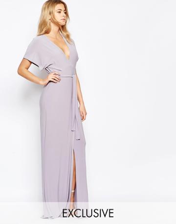 Love Plunge Tie Front Split Maxi Dress - Dove Gray