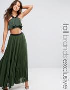 True Decadence Tall Pleated Maxi Skirt With Contrast Waistband - Green