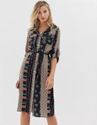 Liquorish Shirt Dress With Tie Waist In Mixed Floral Print-multi