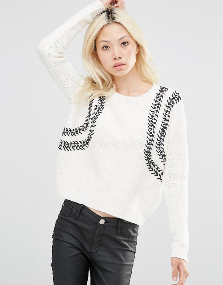 Y.a.s Dina Sweater With Crosstitch Detail - Beige