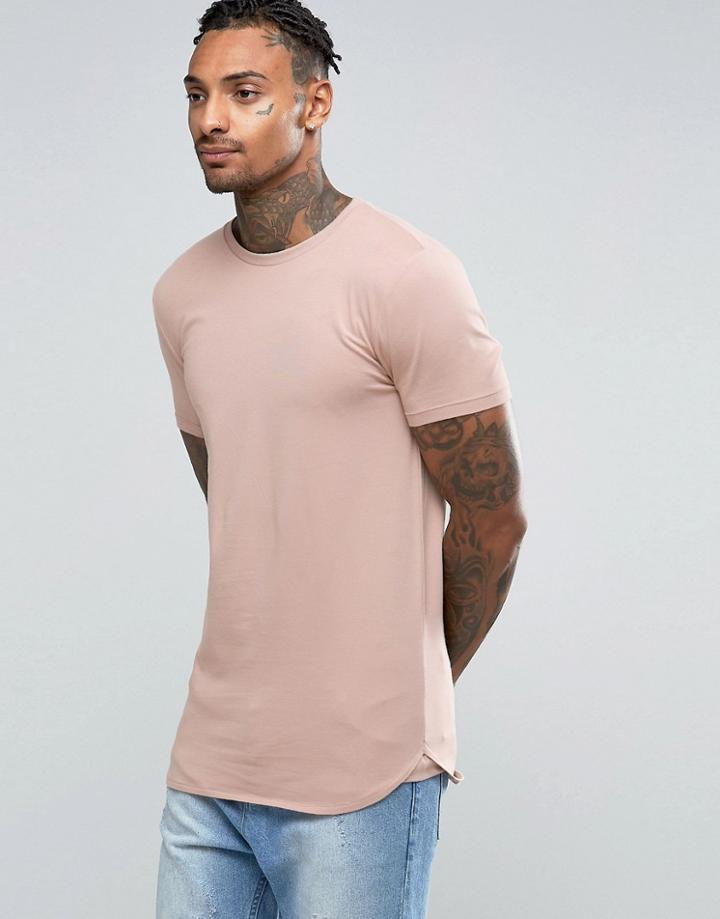 Asos Longline Muscle T-shirt With Stepped Hem And Side Detail In Beige