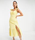 Influence Petite Tie Strap Broderie Midi Dress In Yellow