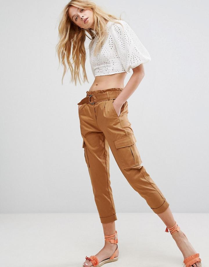 Bershka High Waist Utility Pant - Brown