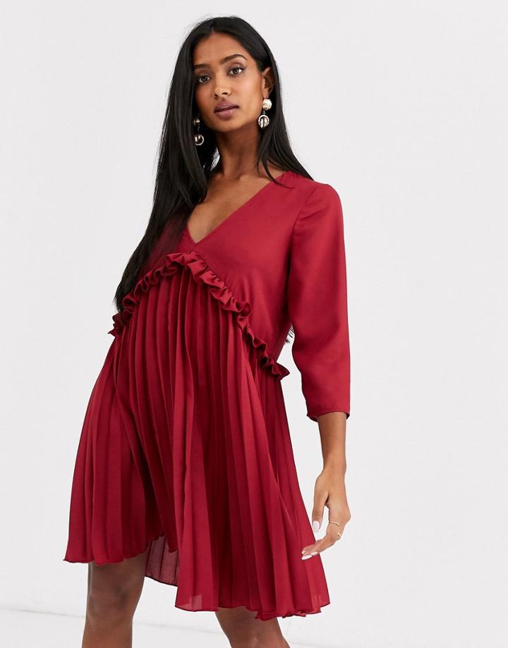 Asos Design Pleated Smock Mini Dress
