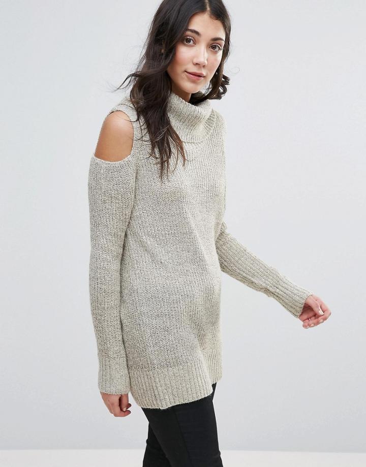 Qed London Cold Shoulder Sweater - Beige