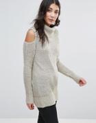 Qed London Cold Shoulder Sweater - Beige