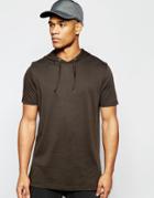Asos Longline T-shirt With Hood In Relaxed Fit In Brown - Turkish Coffee