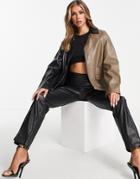 4th & Reckless Color Block Leather Look Jacket In Black And Mocha-multi