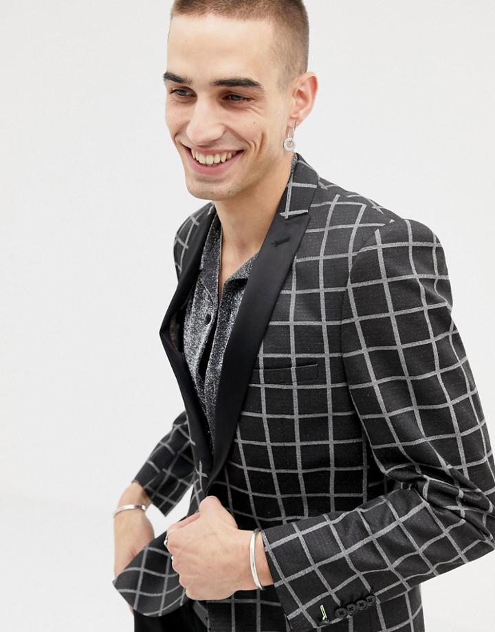Twisted Tailor Super Skinny Blazer In Silver Check - Black