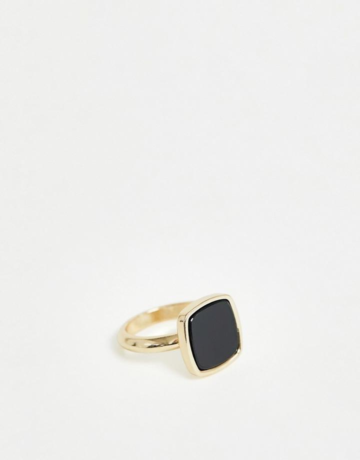 Asos Design Ring In Square Enamel Design In Gold - Gold