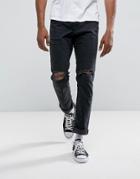 Abercrombie & Fitch Slim Fit Jeans In Destroyed Black Wash - Black