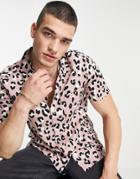 Topman Animal Print Shirt In Pink