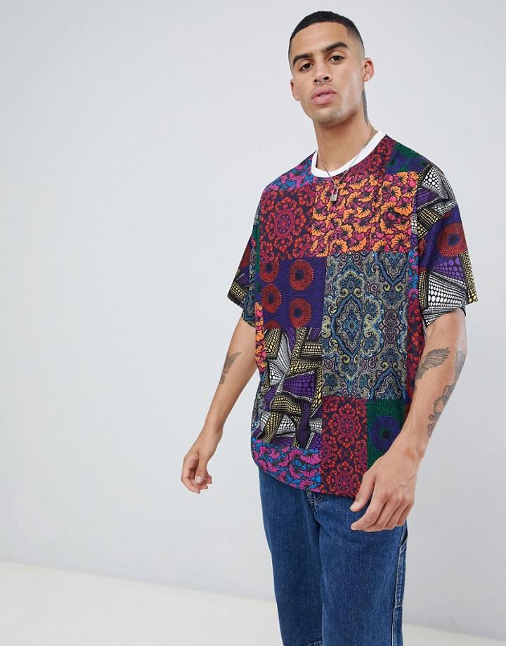 Asos Design Oversized T-shirt With All Over Clashing Patch Print - Multi
