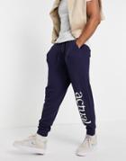 Asos Actual Set Relaxed Sweatpants In Waffle Texture With Logo Print In Navy