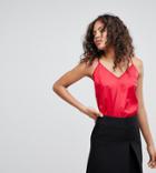 Fashion Union Tall Satin Cami Top - Red