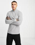 Asos Design Organic Blend Muscle Half Zip Sweatshirt In Heather Gray-grey