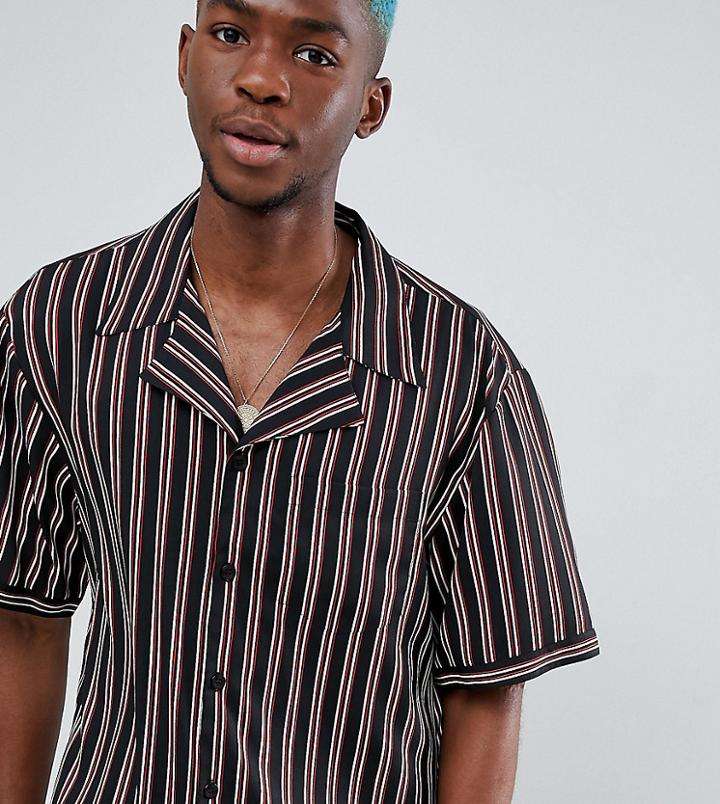 Sacred Hawk Revere Shirt In Black Stripe Reg Fit - Black