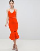 Asos Design Premium Bandage Midi Dress With Pephem And Cut Out Detail - Red