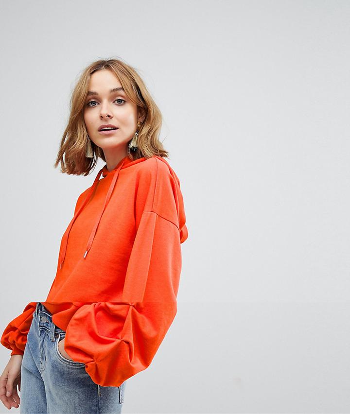 Vero Moda Hoodie With Ruched Sleeve Detail - Red