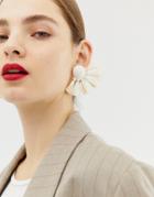 Asos Design Earrings In Natural Color With Raffia Tassel - Cream