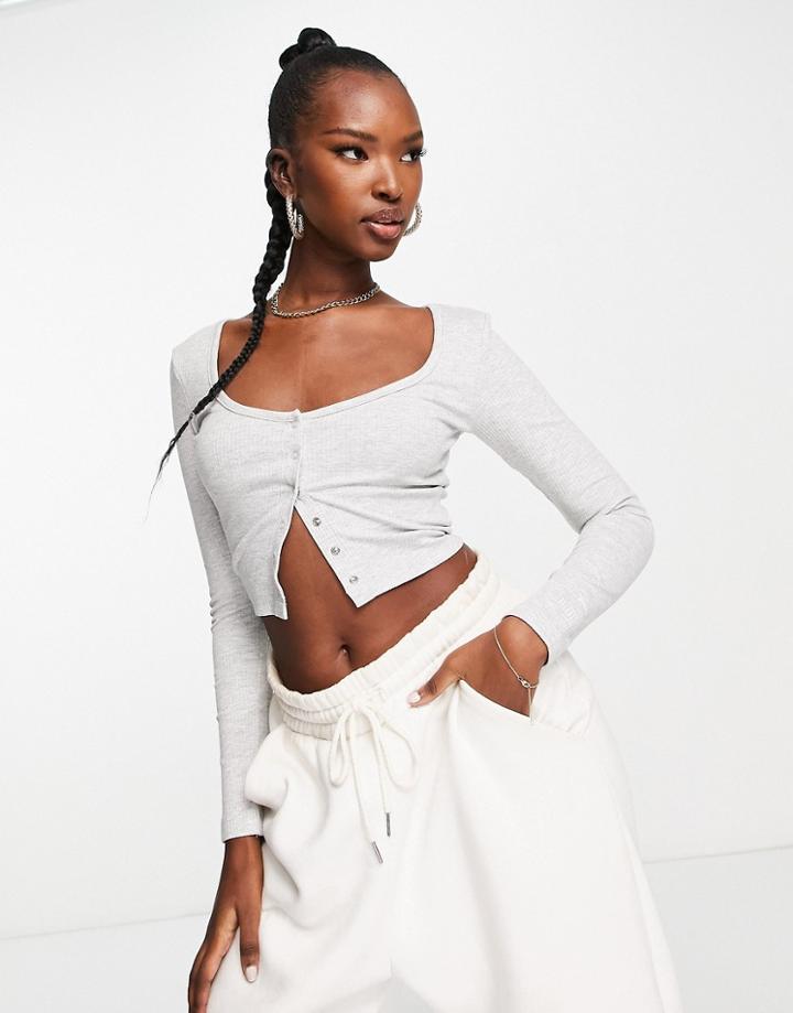 Puma Classics Ribbed Longs Leeved Top In Gray