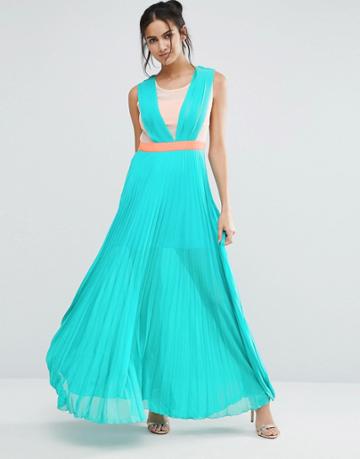 Jovanna Neontown Pleated Maxi Dress - Green
