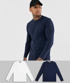 Asos Design 2 Pack Organic Long Sleeve T-shirt With Crew Neck Save - Multi