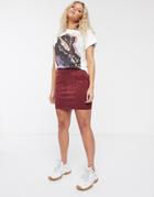 Only Faux Suede Mini Skirt In Burgundy-red