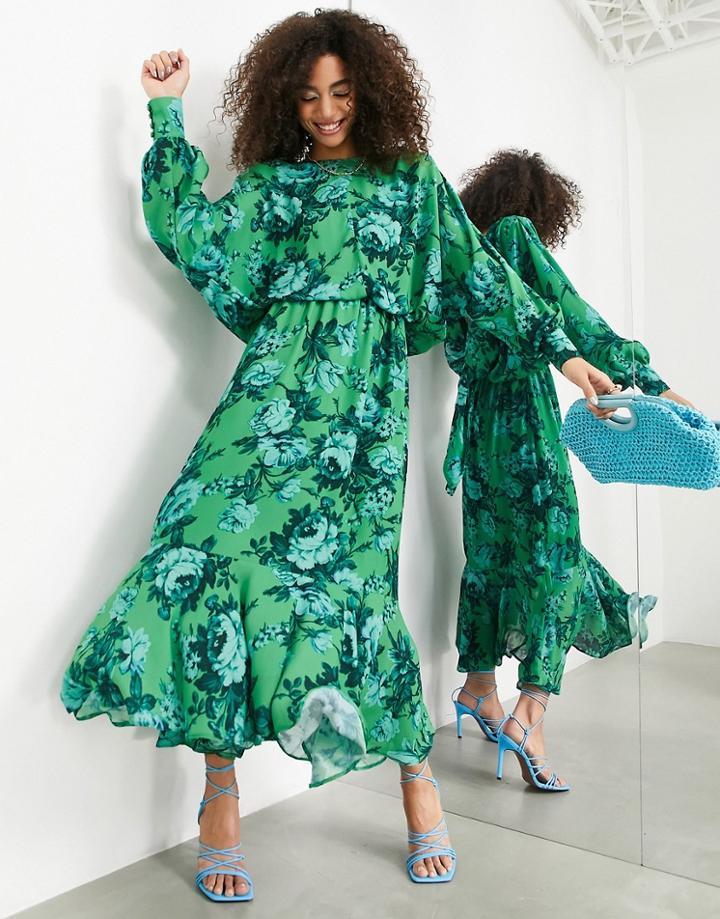 Asos Edition Drape Bow Back Midi Dress In Floral Print-multi