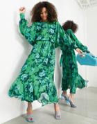 Asos Edition Drape Bow Back Midi Dress In Floral Print-multi