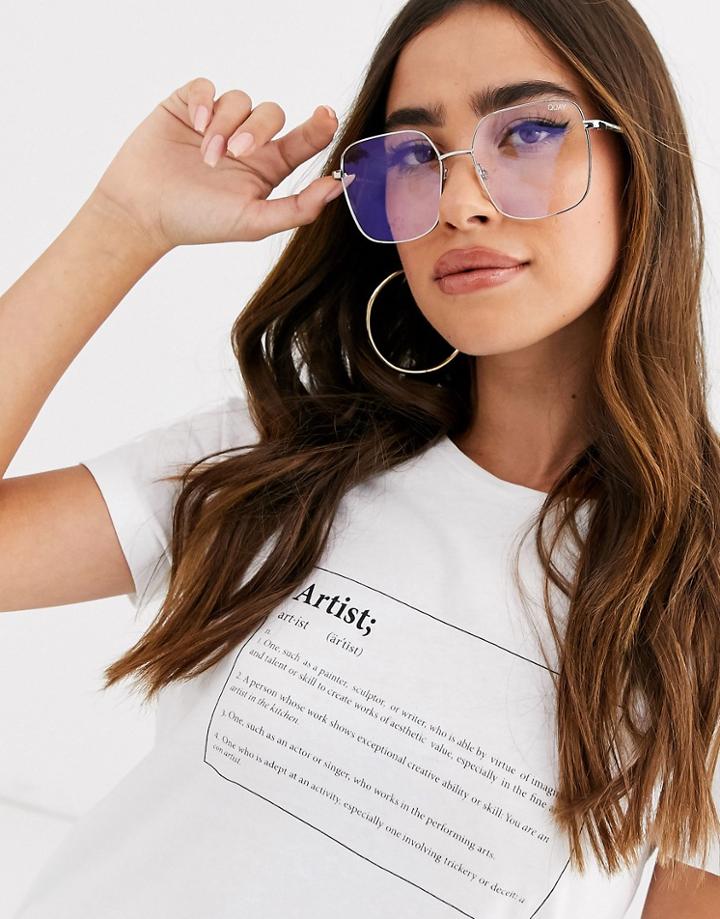 Quay Australia Cheat Sheet Square Blue Light Lens Glasses In Silver-gold