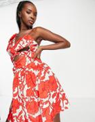 Trendyol One Arm Sweetheart Neck Mini Dress In Red