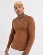 Asos Design Long Sleeve T-shirt With Crew Neck In Brown