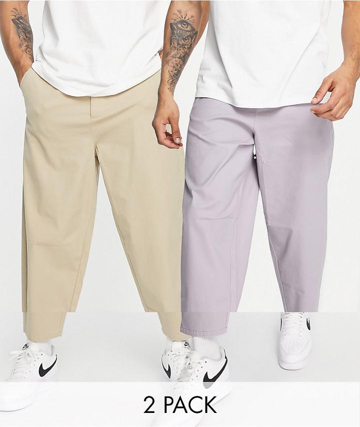 Asos Design 2 Pack Oversized Tapered Chinos In Stone And Gray Save-multi