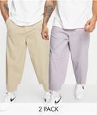 Asos Design 2 Pack Oversized Tapered Chinos In Stone And Gray Save-multi