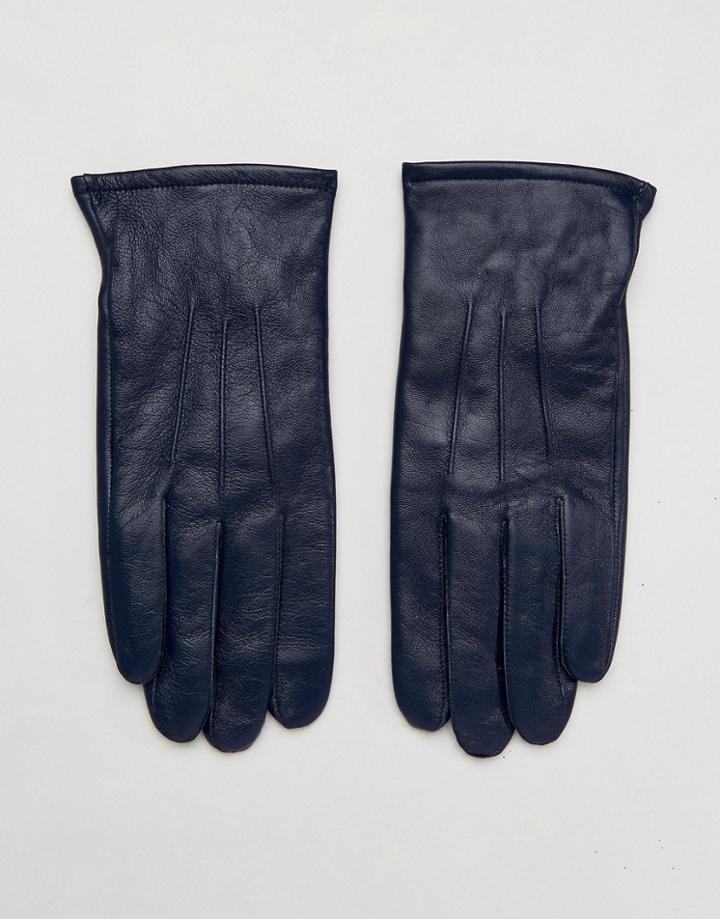 Asos Leather Gloves In Navy - Navy