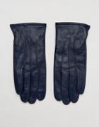 Asos Leather Gloves In Navy - Navy