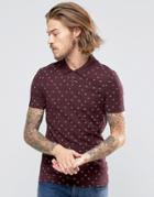 Asos Extreme Muscle Polo Shirt With All Over Ditsy Print - Red