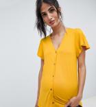 New Look Maternity Button Through Tee - Yellow