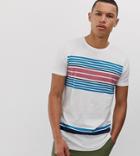 Asos Design Tall T-shirt With Stripe Panels And Curve Hem - White