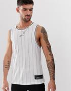 Good For Nothing Tank In White Pinstripe With Script Logo