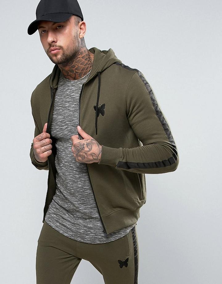 Good For Nothing Zip Up Hoodie In Khaki - Green