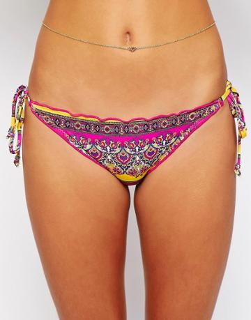 Ginja By Baku Catalan Beach Ruffle Tie Side Bikini Bottom - Multi